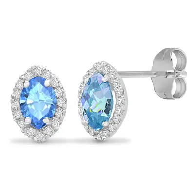 Jewelco London 18ct White Gold G SI 0.15ct Diamond and Marquise Blue 1.3ct Topaz Tears Of Joy Ha