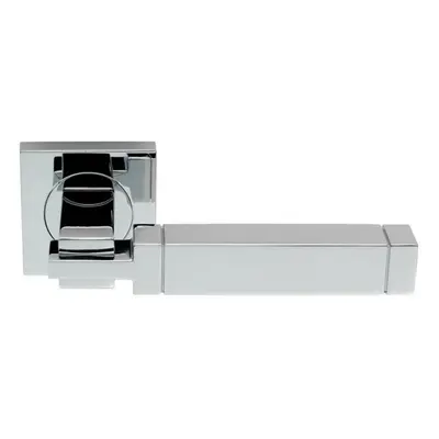 PAIR Cube Lever on Square Rose Etched Detailing Concealed Fix Polished Chrome