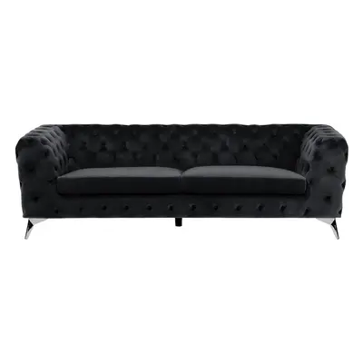 3 Seater Velvet Fabric Sofa Black SOTRA