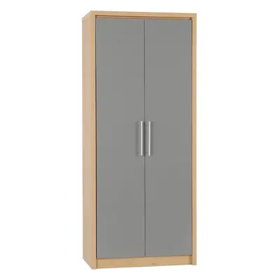 Seville Door Wardrobe Grey High Gloss Light Oak Effect Veneer Hanging Rail