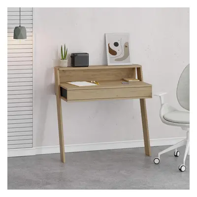 FWStyle Wall Mounted Home Office Study Desk Natural Oak Drawer Shelf