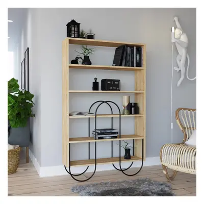 FWStyle Shelf Modern Shelving Display Unit Natural Oak Curved Metal Frame