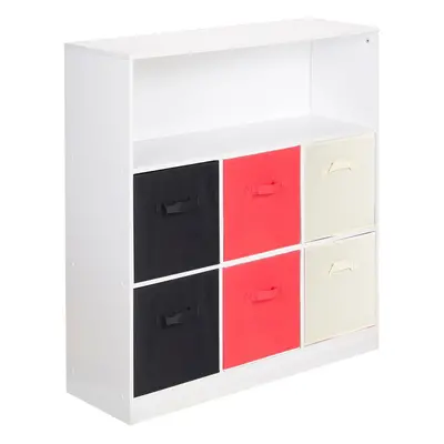 (Black, Red and Cream Drawers, White (Out of Stock)) Wood White Black Cubed Storage Units Drawer