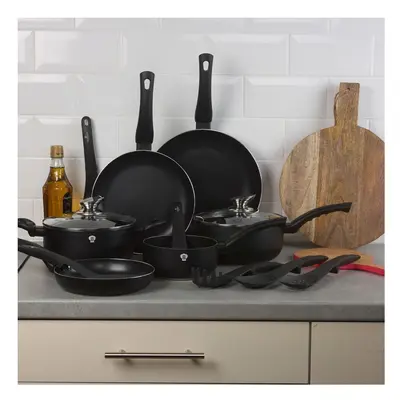 (Matt Black) Pcs Blauman Cookware Pots Pans Set With Soft Touch Handles & Kitchen Tool Set