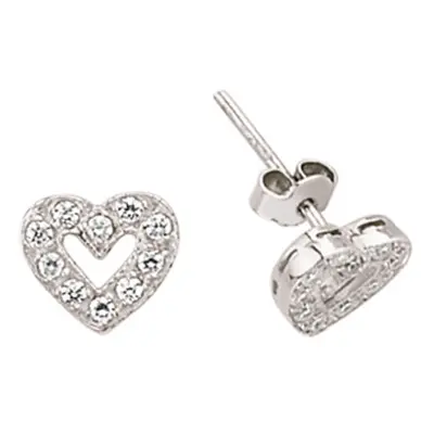 Jewelco London Ladies Sterling Silver Cubic Zirconia Heart Stud Earrings - GVE279