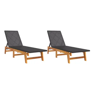 (2x sun lounger) vidaXL Sun Lounger Sunbed Lounge Bed Day Bed Poly Rattan and Solid Acacia