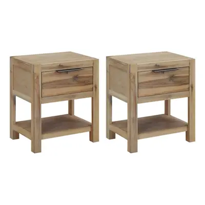 vidaXL 2x Solid Wood Acacia Nightstands with Drawers Wooden Bedside Tables