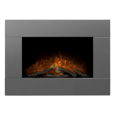 Adam Carina Electric Wall Mounted Fire with Logs & Remote Control in Satin Grey, Inch