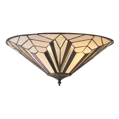 Tiffany Glass Semi-Flush Ceiling Light - Art Deco Round Inverted Shade - i00033