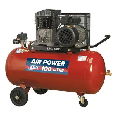 100 Litre Mobile Belt Drive Air Compressor - 3hp Motor - Quick Release Coupling