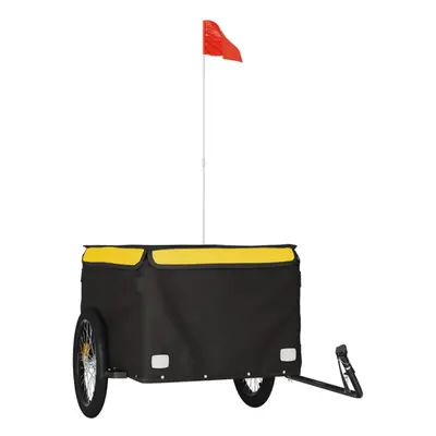 (yellow) vidaXL Bike Cargo Trailer Bike Carriage Bicycle Wagon Trailer with Flag Iron