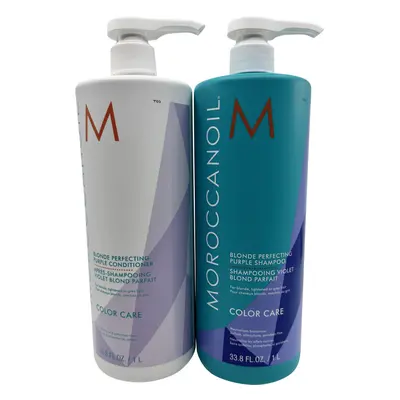 Moroccanoil Blonde Perfecting Purple Shampoo & Conditioner Treated Hair 33.8 OZ