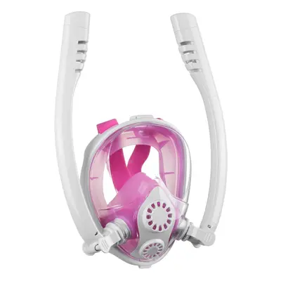 (White Pink, L/XL) Antifog Double Tube Full Face Snorkel Scuba Diving Mask Swim Breathing Goggle