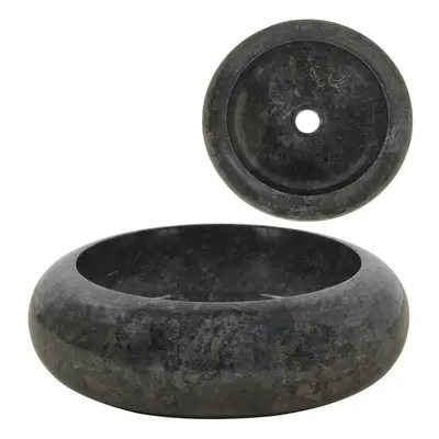 vidaXL Sink 40x12cm Marble Black Round Bathroom Natural Stone Wash Bowl Basin