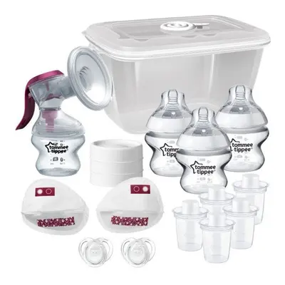 Tommee Tippee Starter Kit Bottles 3x150ml Breast Pump Manual Steriliser Pads