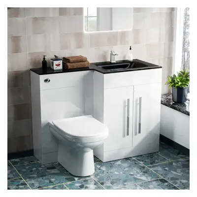 RH 1100mm Black Basin and White Vanity Cabinet WC Unit BTW Toilet Ason