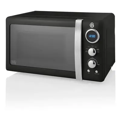 (Black) Swan Retro Digital LED 20L Microwave 800W Freestanding Countertop Five Power Levels