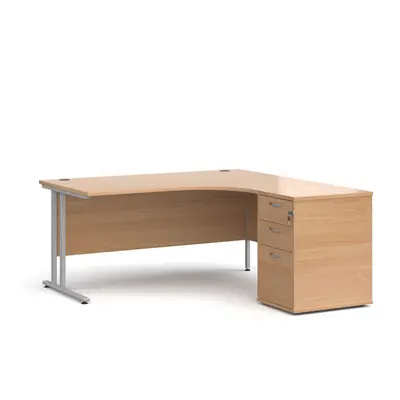 Mr Office Maestro right hand ergonomic desk with silver cantilever frame and desk high pedestal 