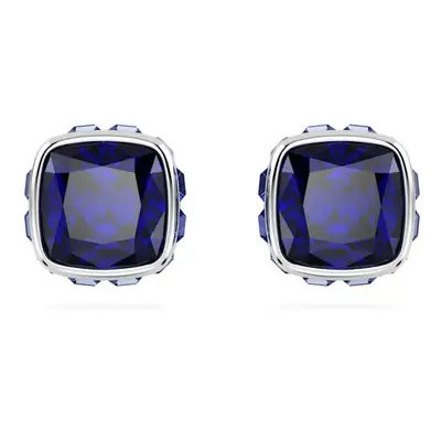 Birthstone Rhodium Plated Blue Square Cut September Stud Earrings