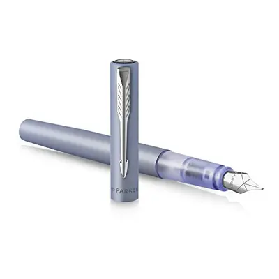 Parker Vector Fountain Pen | Metallic Silver-Blue Lacquer on Brass | Fine Nib with Blue Ink Refi