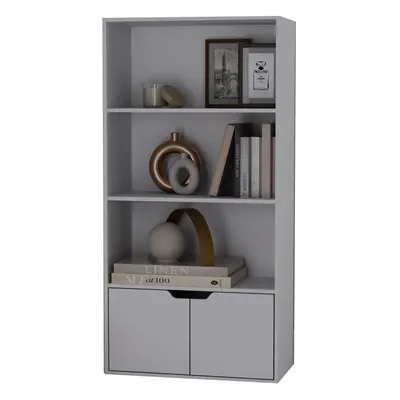 (Grey, Grey) Tier Wooden Bookcase with Doors Shelving Cabinet