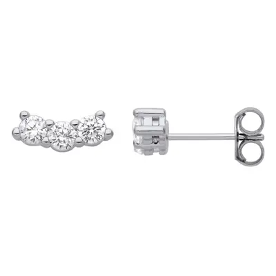 Jewelco London Ladies Rhodium Plated Sterling Silver Curved Arc Trilogy Stud Earrings - EAG1206