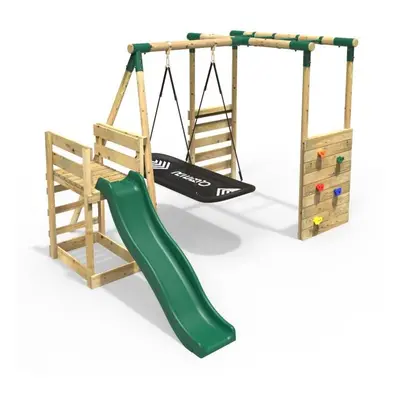 (Monkey Bars plus Deck & 6ft Slide - Boat, Green) Rebo Wooden Children's Swing Set with Monkey B