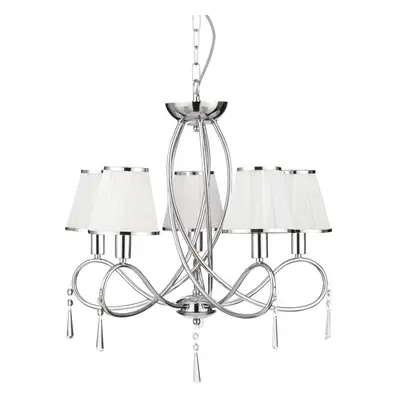 5 Light Chrome Pendant With Fabric String Shades