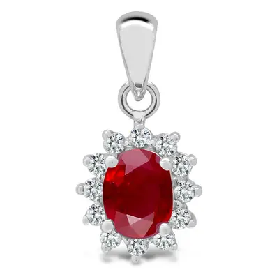 Jewelco London 18ct White Gold Cluster Set G SI 0.09ct Diamond and Oval Red 0.57ct Ruby Royal Cl