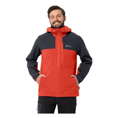 (M, Strong Red) Jack Wolfskin Mens Go Hike Texapore Waterproof Hooded Hiking Jacket