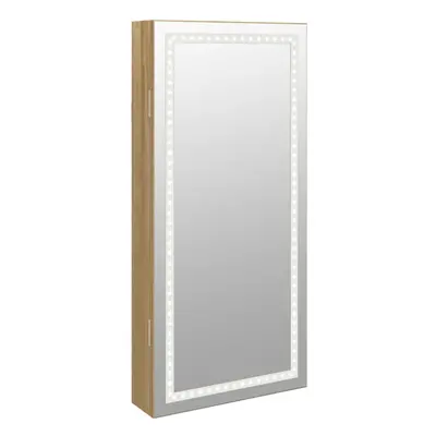 (brown) vidaXL Mirror Jewellery Cabinet Mirror Armoire with LED Lights Wall Mounted