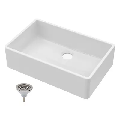 795mm - Single Bowl Fireclay Butler Kitchen Sink - Chrome Waste