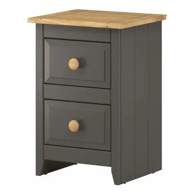 Bedside Cabinet Drawer Bedroom Side Table Pine Top Nightstand Grey Two Tone