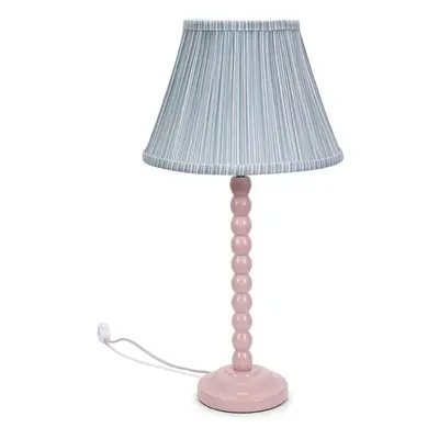 ValueLights Bobbins Blue Stripe Pleated Shade Rose Pink Table Lamp