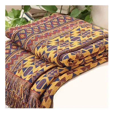 Bohemian Sofa Throw Blanket with Tassels, 100% Handwoven Cotton Knitted Armchair Throw for Couch