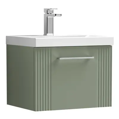 Retro Drawer Wall Hung Vanity Unit with Mid-Edge Tap Hole Ceramic Basin - 500mm - Satin Green - 