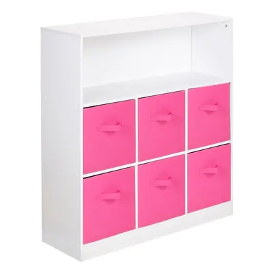 (White, Dark Pink) Wooden Cubed Bookcase Units Shelves Drawers