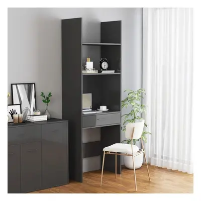 vidaXL Book Cabinet High Gloss Grey Chipboard Bookcase Standing Shelf Storage