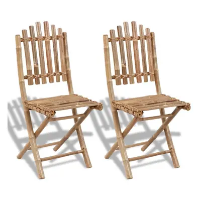 vidaXL 2x Foldable Bamboo Chairs Outdoor Garden Patio Dining Furniture Seat