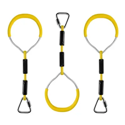 (Yellow) Heavy Duty Children Trapeze Bar Pull Up Gym Rings Colorful Backyard Gymnastic Ring Pack