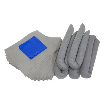 50L Spill Control Kit - 25x Fluid Spillage Pads & 5x Absorbent Sock - Oil Fuel