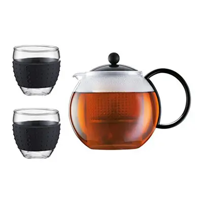 Assam Set Tea Press, Borosilicate Glass, 1.0 L/34 oz with Glasses of 0.35 L/12 oz