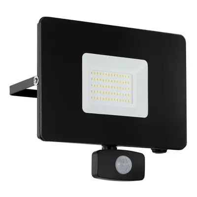 IP44 Outdoor Flood Light & PIR Sensor Black Aluminium 50W Built in LED