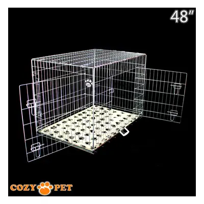 Dog Cage in Silver Puppy Crate Cozy Pet Crates Inc 48'' Vet Bedding