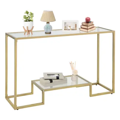 121cm Console Table for Small Space 2-Tier Metal Frame & Glass Shelves