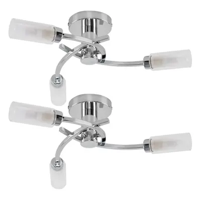 Pair of - Modern Way Spiral Flush Silver Chrome Ceiling Light Fittings with Elegant Clear and Fr