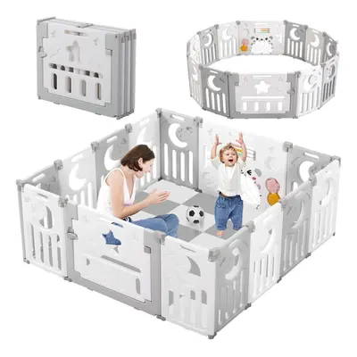 (Grey) Foldable Playpen for Babies and Toddlers