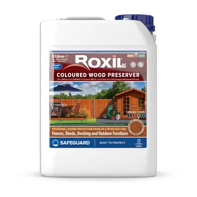 (5L, Autumn Gold) Roxil Wood Stain Preserver - Fast-Drying Satin Finish for Decking, Fence, Shed