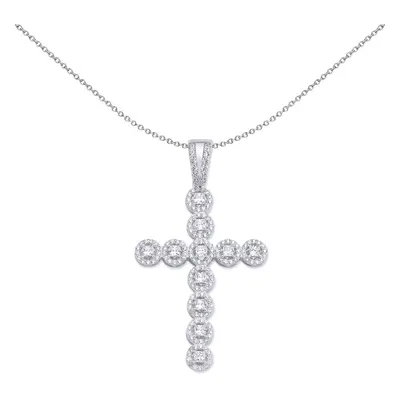 Jewelco London Ladies Sterling Silver Princess Cut Cubic Zirconia Bubble Halo Cross Pendant Neck