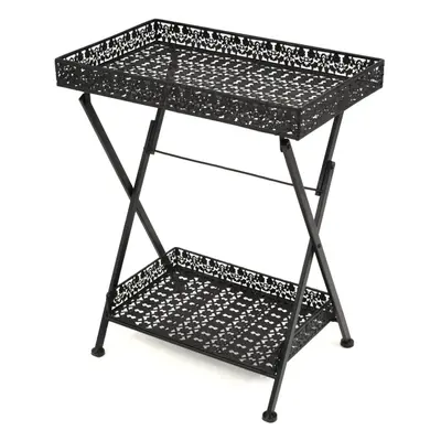 vidaXL Folding Tea Table Vintage Style Metal 58x35x72cm Black Bottom Basket